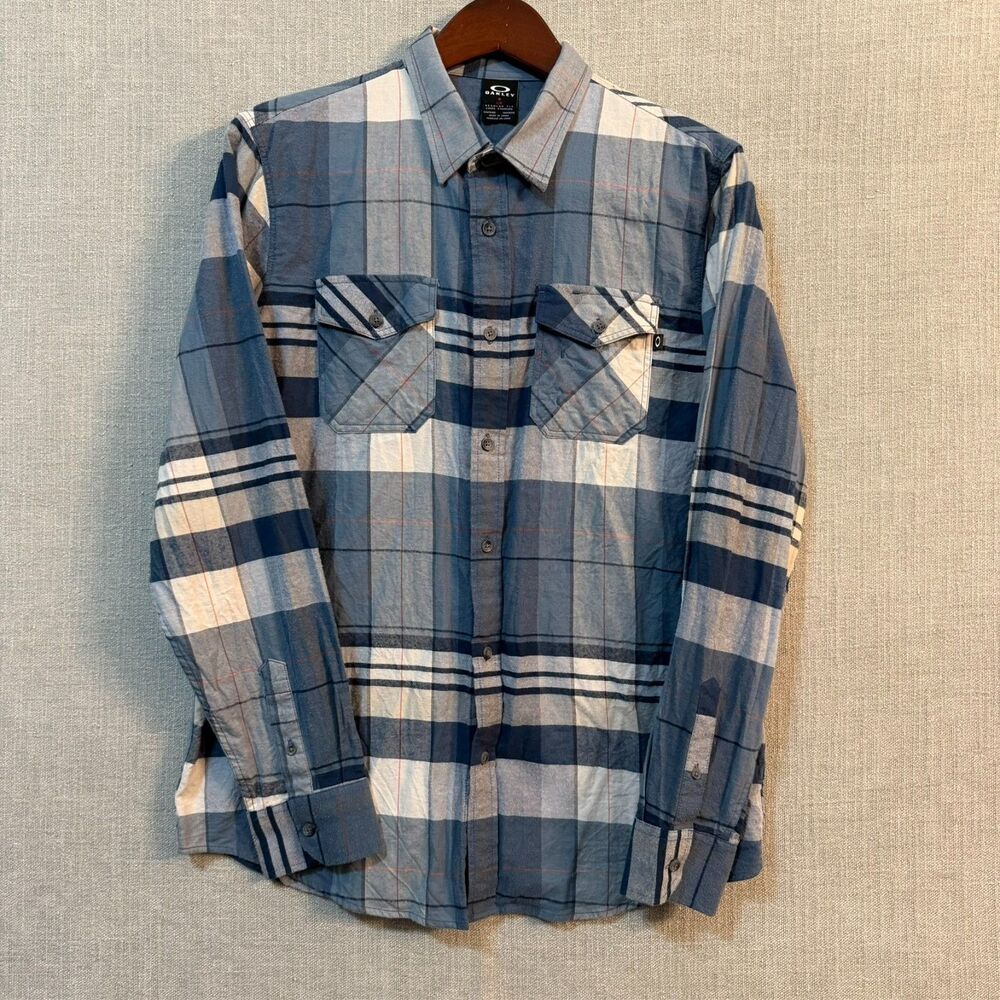 Oakley Men’s Plaid Button Down Shirt Large Blue White Cotton Regular Fit FA16 - Picture 10 of 10